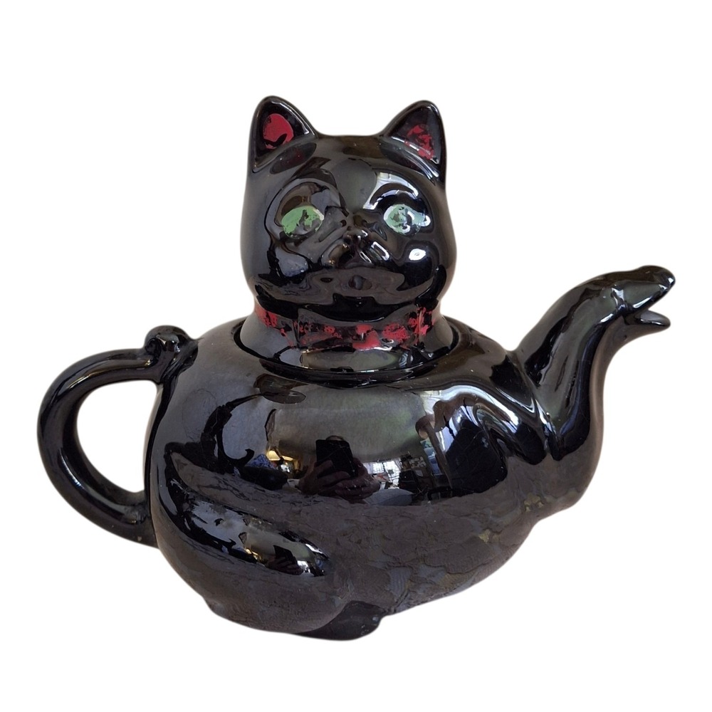 Vintage 1950's Shafford Halloween Black Cat Tea Pot Japan 5"in